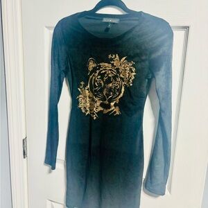 Derek Heart Black Dress with Gold Tiger Design